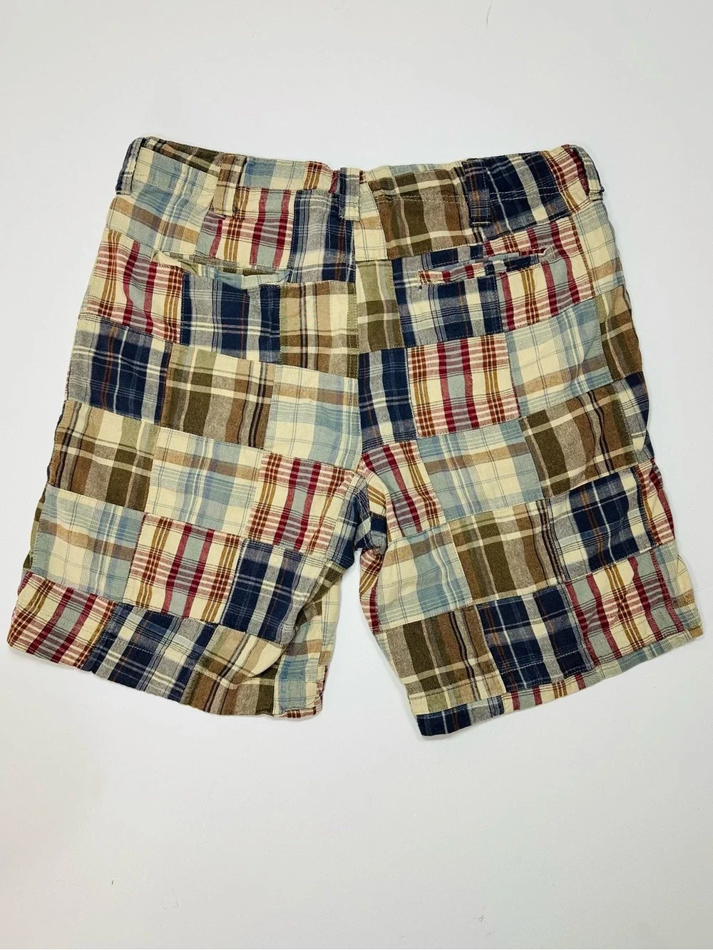 RED CAMEL MADRAS PATCHWORK PLAID SHORTS MEN 32 COASTAL PREP NANTUCKET 90s-2010
